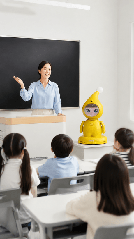 Concept image of a PatchX education robot in a learning center